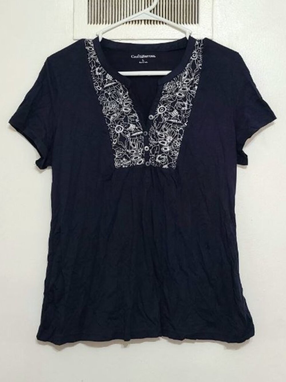 Navy Embroidered Short Sleeve